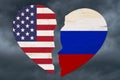 American and Russian flags in a broken heart