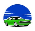 American 70s customized muscle car. Vector isolated, separated layers, quick repaint Royalty Free Stock Photo