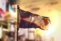 American Samoa Flag Against City Blurred Background At Sunrise B Royalty Free Stock Photo