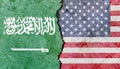 American and Saudi Arabian flag on a cracked wall- politics, war, conflict concept Royalty Free Stock Photo