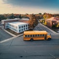 American schoolbus in town, AI generated Royalty Free Stock Photo