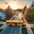American schoolbus in town, AI generated Royalty Free Stock Photo