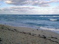 American seascape empty Miami beach at sunset, Miami-Dade, Florida, the US. Atlantic ocean landscape