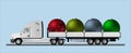 An American semi-trailer truck transports large Christmas tree decorations for Christmas and New Years. Vector