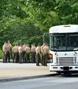 American Servicemen Waiting to Board a Military Bus Royalty Free Stock Photo