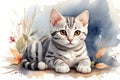 American Shorthair Water color Generative AI