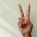 american sign language alphabet letter V displayed with isolated hand on light background