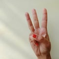 american sign language alphabet letter W displayed with isolated hand on light background Royalty Free Stock Photo