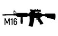 American silhouette military rifle with aim, icon self defence automatic weapon concept simple black vector illustration, isolated