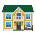 American Single Family House Vector Icon With Green Roof