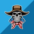 American skeleton with cowboy hat and american flag on shoulders. vector illustration Royalty Free Stock Photo