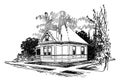 The American, small, one bedroom bungalow, vintage engraving