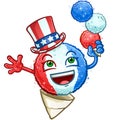 American snow cone wearing an uncle sam hat and colored red white and blue on America\'s birthday