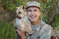 American soldier being welcomed by his dog