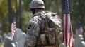 An American soldier. The flag of the USA. Soldiers of America Memorial Day. The United States Army. Veterans Day Royalty Free Stock Photo