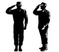American Soldier Military Serviceman Personnel Silhouette Saluting Silhouette Isolated Retro