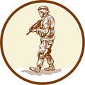 American Soldier Rifle Walking Circle Cartoon