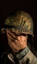 American soldier suffering PTSD / Bereavement. Royalty Free Stock Photo