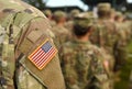 American Soldiers and Flag of USA on soldiers arm. US Army. Veteran Day Royalty Free Stock Photo