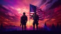 American soldiers by national USA flag at 4th of July, independence day of America and US military, patriotism concept Royalty Free Stock Photo