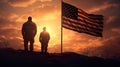 American soldiers by national USA flag at 4th of July, independence day of America and US military, patriotism concept Royalty Free Stock Photo