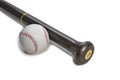 American Sport Ideas. Closeup Image of Laquered Wooden Brown American Baseball Bat Along With Clean Leather Ball Placed Together Royalty Free Stock Photo