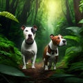 American Staffordshire Terrier dog in the jungle. 3d rendering Generative AI Royalty Free Stock Photo