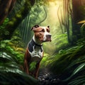 American Staffordshire Terrier in the jungle. 3D Rendering Generative AI Royalty Free Stock Photo