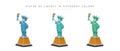 American Statue of Liberty in different colors. Set of 3D icons with shadows on white background