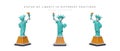 American Statue of Liberty from different sides. Set of 3D icons in cartoon style