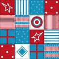 American style patchwork pattern, white stars, red stripes, blue stripes, Royalty Free Stock Photo