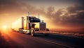 American Truck Against a Desert Sunset - Generative AI Royalty Free Stock Photo