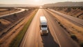 American style truck on freeway pulling load. Transportation Royalty Free Stock Photo