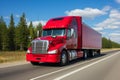 American style truck on freeway pulling load transportation and logistics on the highways Royalty Free Stock Photo