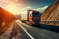 American style truck on freeway pulling load. Transportation theme Royalty Free Stock Photo