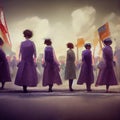 American Suffragette March Women\'s Rights Group Purple White Organised Rally Demonstration Abstract Generative AI