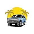 American SUV car in beach vibes vector illustration isolated. Best for tshirt design and automotive Royalty Free Stock Photo