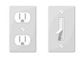 American switch and socket icon on the wall. Electricity connector for home interior. Plastic electric device. vector illustration