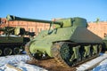American tank M4A2 `Sherman` in the Artillery Museum, January day. Saint Petersburg