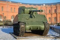 American tank M4A2 `Sherman` full-face a Sunny January day
