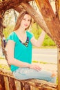 American Teenage Girl relaxing at Central Park in New York in sp Royalty Free Stock Photo