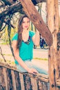 American Teenage Girl relaxing at Central Park in New York in sp Royalty Free Stock Photo