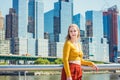 American teenage girl traveling in New York in spring Royalty Free Stock Photo