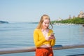American teenage girl traveling in New York in spring Royalty Free Stock Photo
