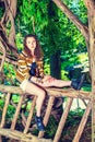 American Teenage Girl traveling, relaxing at Central Park, New Y Royalty Free Stock Photo