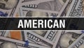 American text Concept Closeup. American Dollars Cash Money,3D rendering. American at Dollar Banknote. Financial USA money banknote