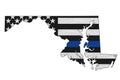 American thin blue line flag on map of Maryland Royalty Free Stock Photo