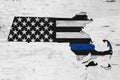 American thin blue line flag on map of Massachusetts Royalty Free Stock Photo