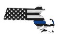 American thin blue line flag on map of Massachusetts Royalty Free Stock Photo