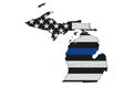 American thin blue line flag on map of Michigan Royalty Free Stock Photo